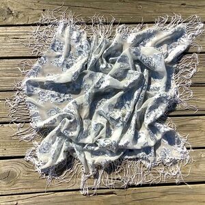 Pretty White Silver Silk Chiffon Scarf Square Bridal Orthodox Wedding Baptism